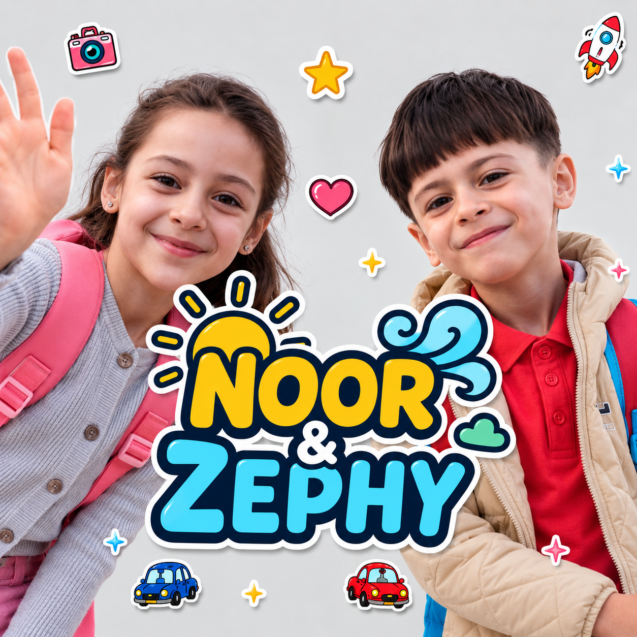 Noor and Zephy welcoming children to their adventures